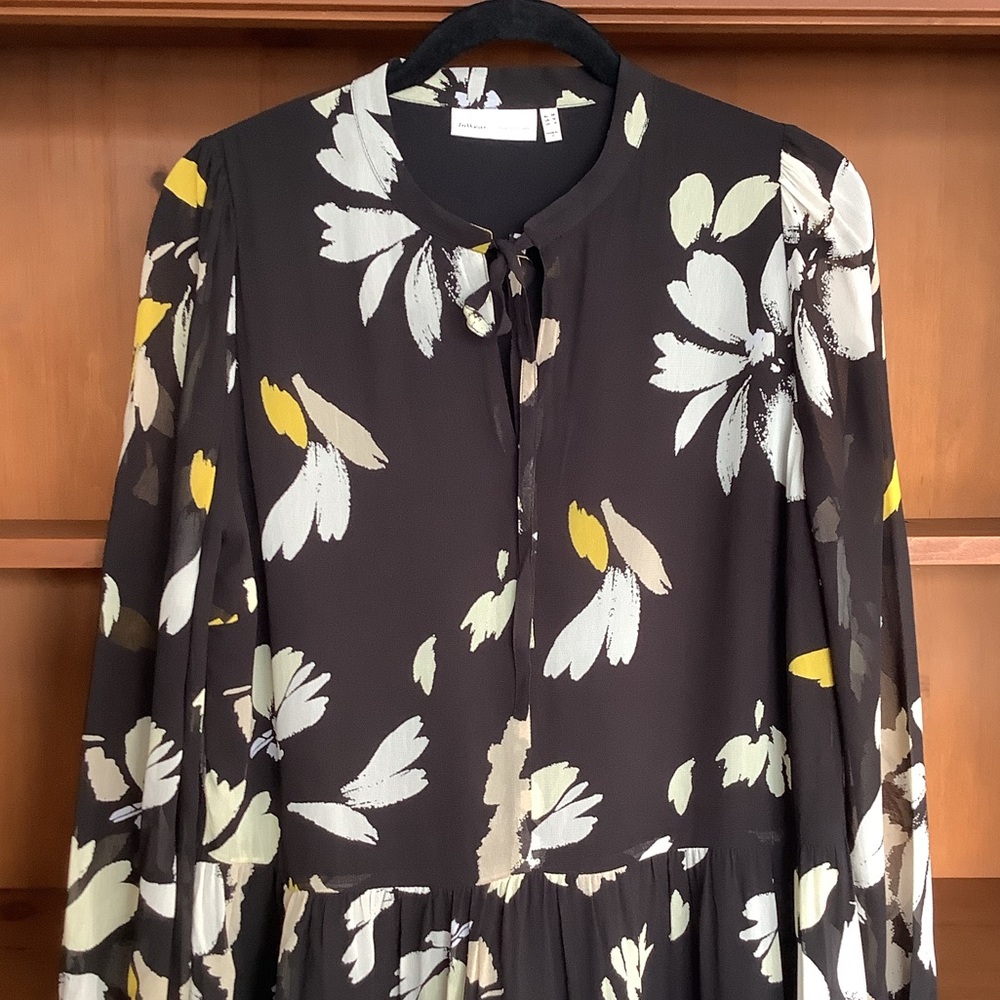 InWear (Copenhagen) Floral Midi Drop Waist Dress Black White Yellow Size 10 - Picture 3 of 13